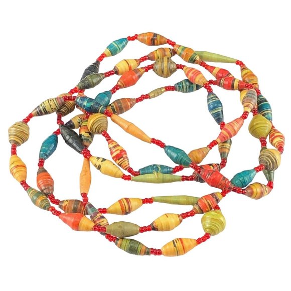 Unbranded Jewelry - Vintage Necklace Extra Long 60" Rolled Paper Orange Green Blue Red